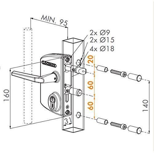 LOCINOX Vert LAKQ U2 Industrial Type Lock for Swing Gate with Powder-coated Aluminum Housing and Stainless Steel Mechanism