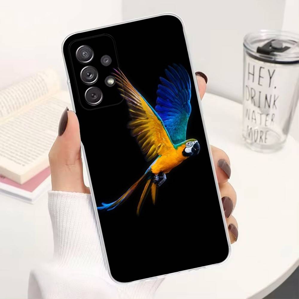 A-Animal Parrot Bird Phone Case For Samsung A51,71,30,S21,10,20,Ultra,FE,Lite, S22,23,9,PIus,Transparent, Silicone