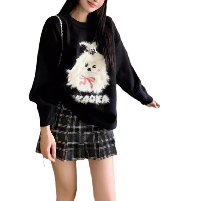 Korean Autumn and Winter New Round Neck Loose Lazy Wind Soft Waxy Sweater Pullover Knitted Sweater Jacket Temperament Sweet Women's Clothing