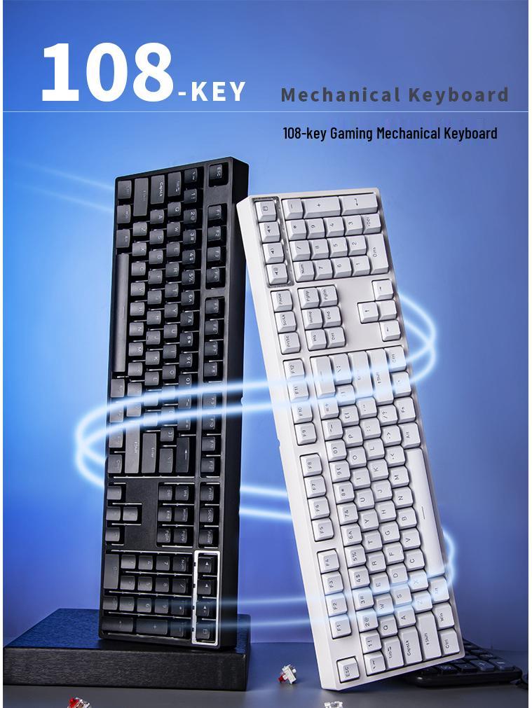 108-Key Blue Switch Mechanical Keyboard - Wired for Gaming and Office Use, New Model.