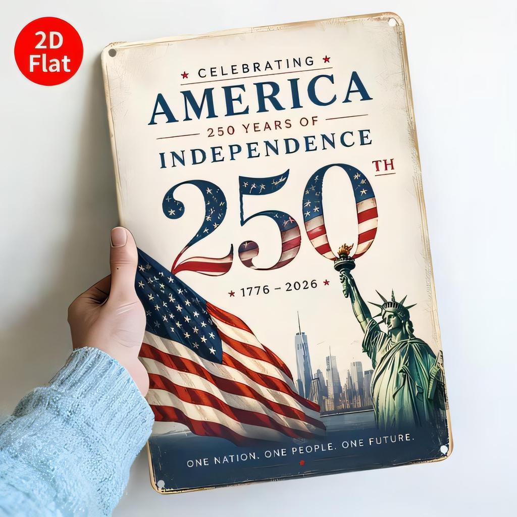 Tin Sign for Wall Decor Metal Poster Celebrating America Years of Independence Retro Vintage USA Flag Statue Liberty Print
