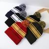 Gorro Grosso Quente com Pompom Chapéu de Tricô Casual Chapéu de Inverno