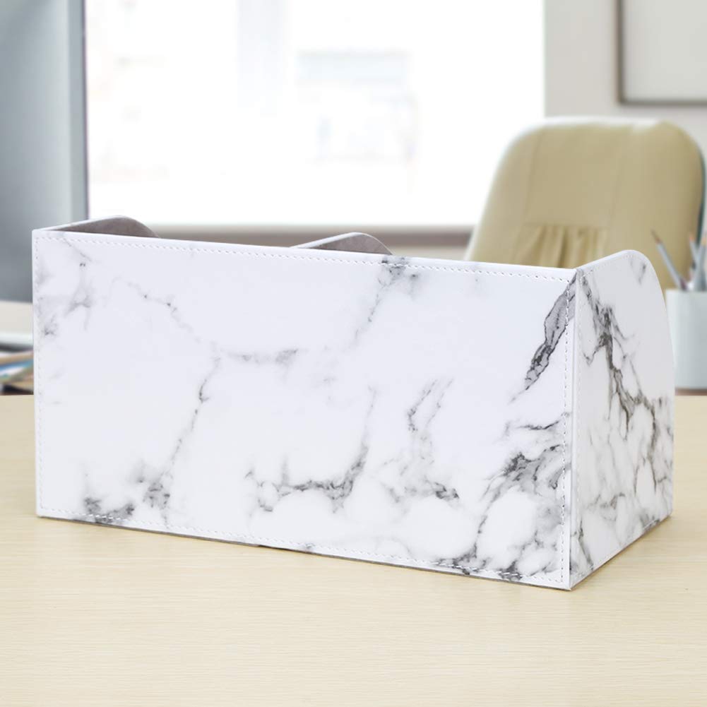 KINGFOM PU Leather Desk Storage Desktop Organizer with Drawers for Pen and Stationery Remote Small and Miscellaneous Items Marble Box/Case, Pencils,