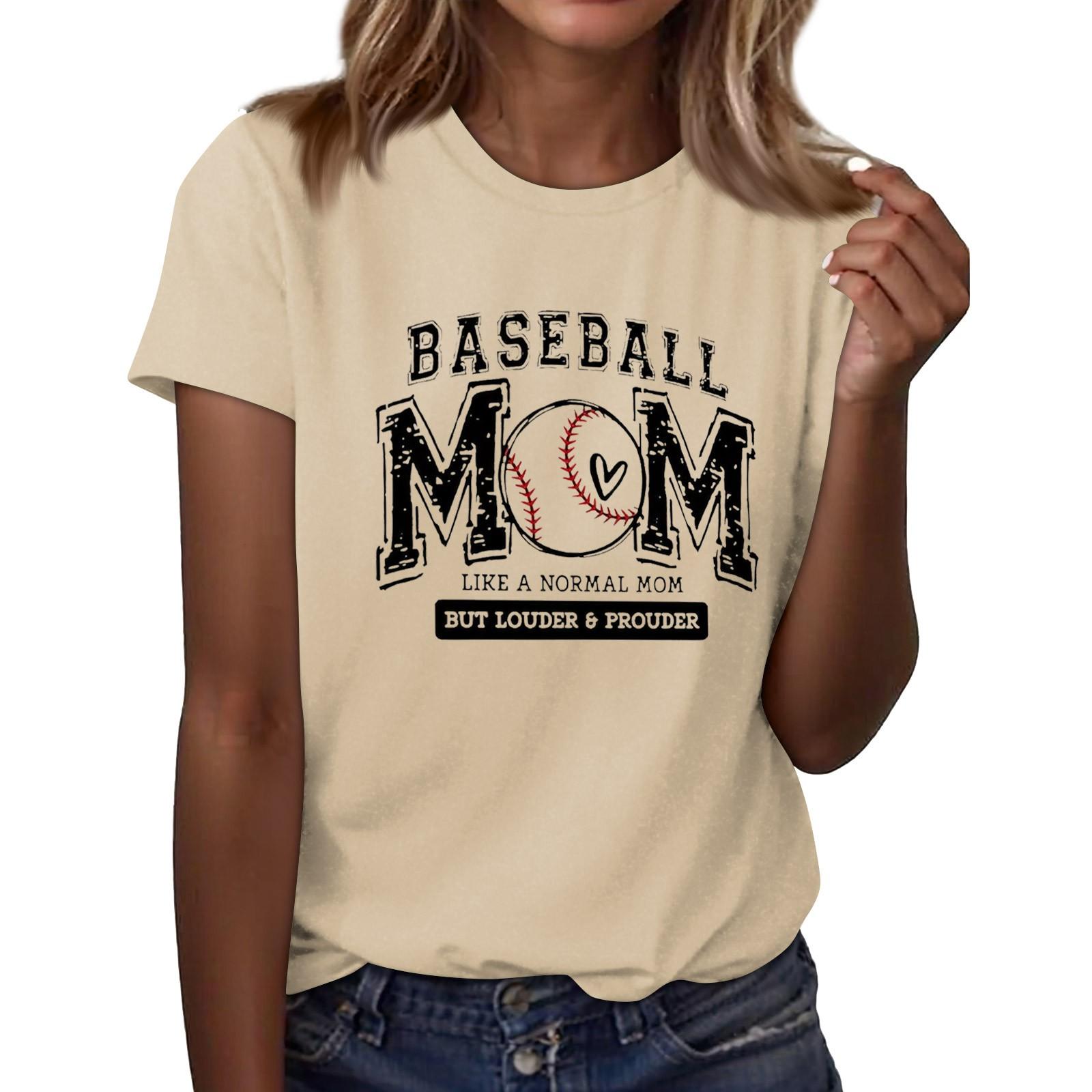 

Женская повседневная футболка с принтом бейсбола, круглый вырез, пуловер, короткий рукав L бежевый