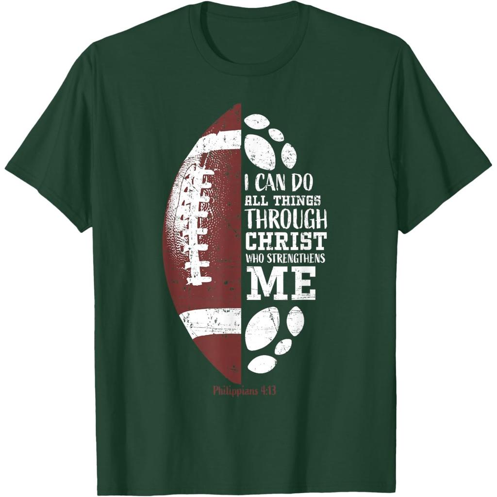 Christian Football T-Shirt Philippians Verse Religious Graphic Tee for Men