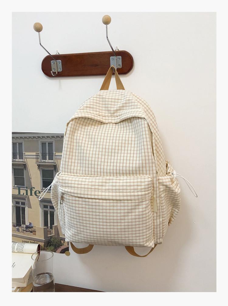 Schoolgirl Nylon Plaid Backpack With Fabric And Curved Shoulder Straps For High School Students