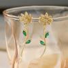 Korean Zircon Flower Tassel Stud Earrings, Gold-Plated with Diamond Inlay
