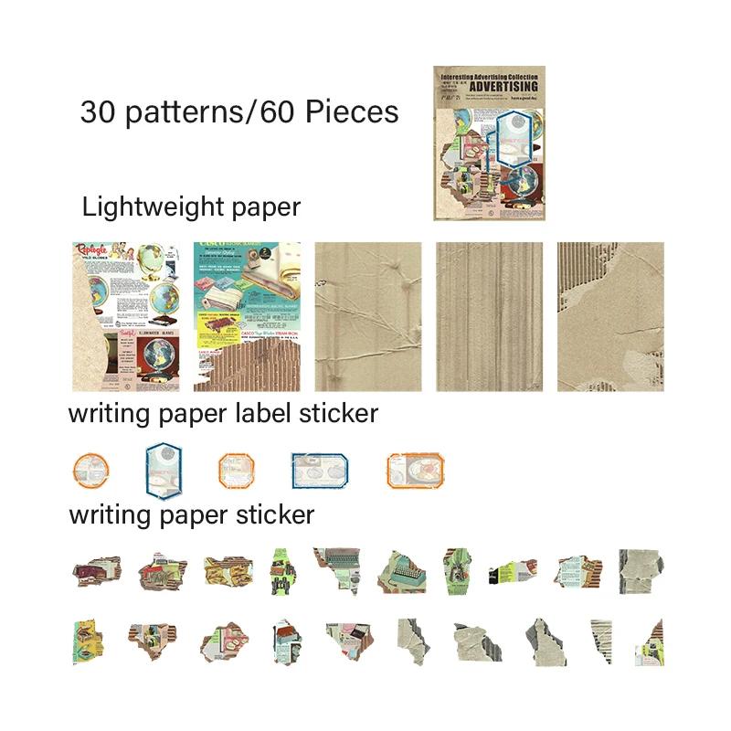 Journamm 60pcs/pack Advertising Materials Stickers Combo Kit Decor Junk Journal Art Collage Stationery DIY Scrapbooking Supplies