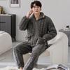 Pajamas Men'S Winter Thickened Three-Layer Coral Fleece Padded Cotton Large Size Autumn And Winter Flannel Zipper Loungewear Set