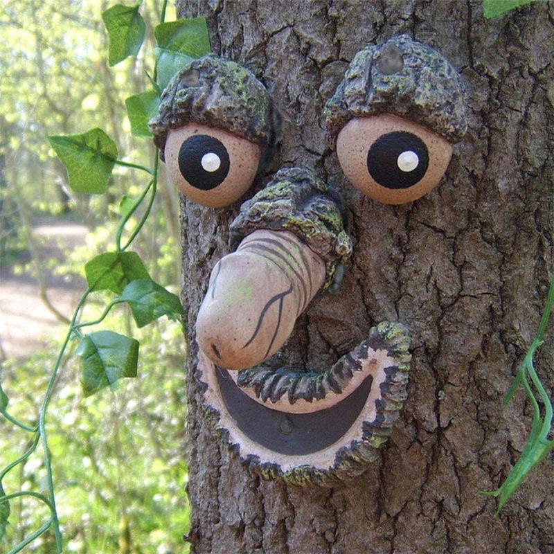 Cross-border Bark Glow Tree Monster Face Resin Ornament - Creative Easter Outdoor Decoration