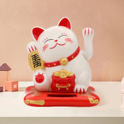 Lucky Cat Wealth Waving Figurines 2.5 Inch Solar Powered Cute Cat Crafts Statue for Home/Office/Car Windshield Decor Accessories