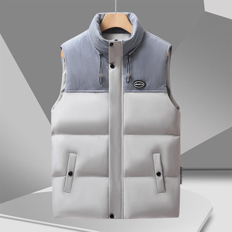 Vest Men's Autumn and Winter New Trendy Men's Stand-up Collar Splicing Thickened Warm Fleece Cotton Casual Trendy Vest Jacket