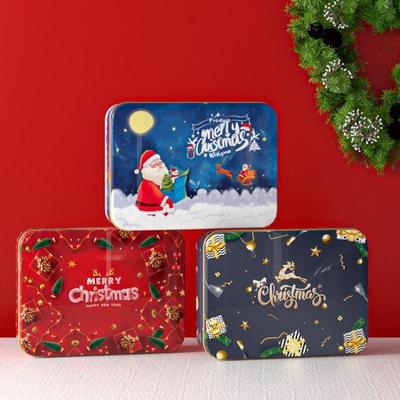 Christmas Tinplate Candy Tin Can Metal Box Cartoon Elk Santa Claus Letter Printed Xmas Candy Cookie Tea Storage Gift Case