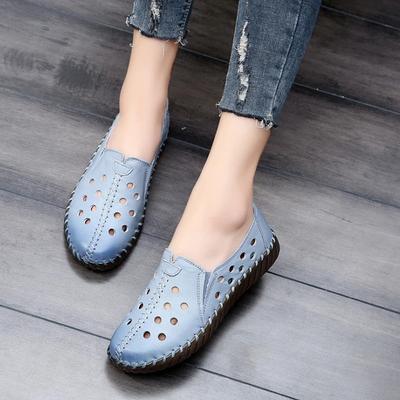 Blue Hollow Out Flats For Women Genuine Leather Loafer Breathable Flat Shoes Ladies White Loafers Women's Ballet Flats Moccasins