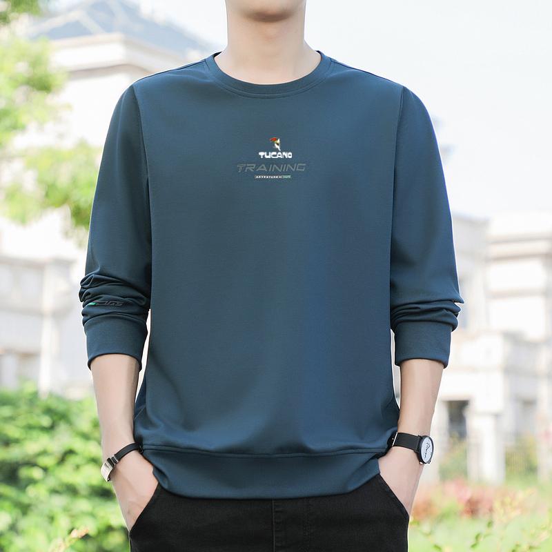 Men's Woodpecker Casual Long-Sleeve T-Shirt, 2025 Spring/Autumn, Plus Size Loose Fit, Round Neck Handsome Sweatshirt.