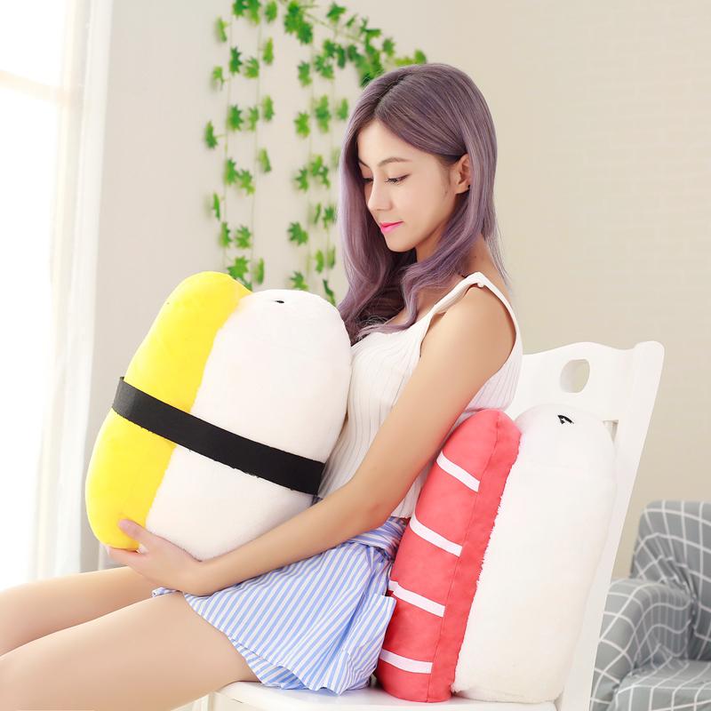40X30X35Cm Big Sushi Plush Pillow Stuffed Cute Face Food Plushie Back Support Head Pillow Stuffed Yellow Red Pink Cushion