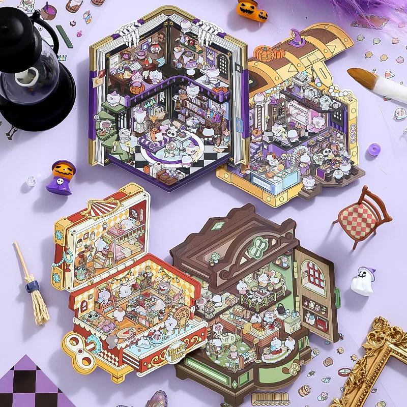 1 set Kawaii 3D DIY Landscaping Stickers Cartoon Miniature Scene Visual Stacking Three-dimensional Stickers Children Gift
