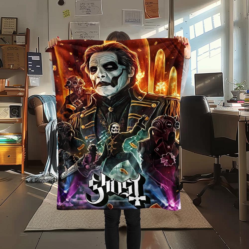 1Pc Ghost Band Print Flannel Blanket, High Quality Comfortable for All Seasons, Home Decor, Warmth and Comfort, Perfect for Christmas Gifts