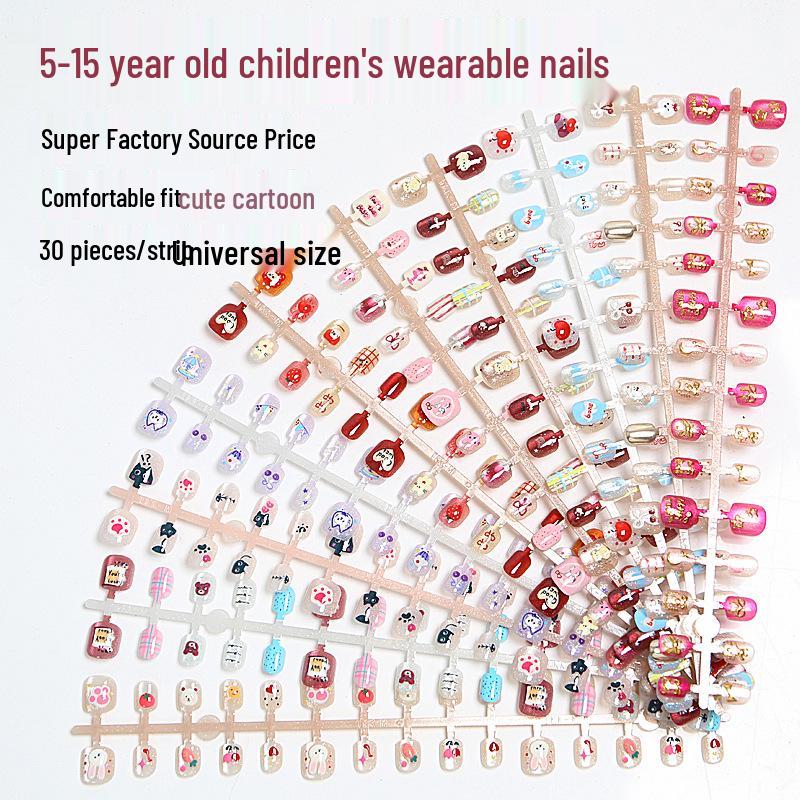 

Lucky Bear Cute Kids Press-On Nail Art - Handmade Wearable Fake Nails