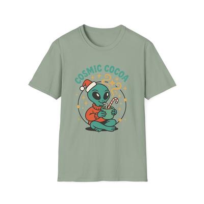 Unisex Softstyle T-Shirt Alien Santa Hat Cocoa Retro Funny Holiday Christmas