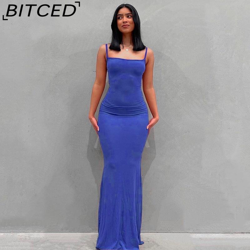 BITCED Solid-colour Women's Dress Fitted Peach-shaped Bottom Strapless Long Fishtail Dress