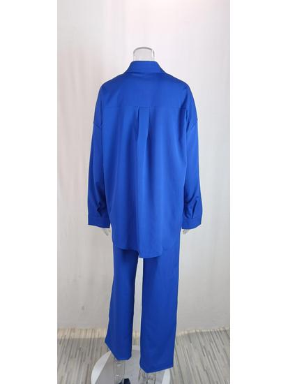 2025 Women's Spring Fashion Solid Color Lapel Shirt & High-Waisted Pants Set