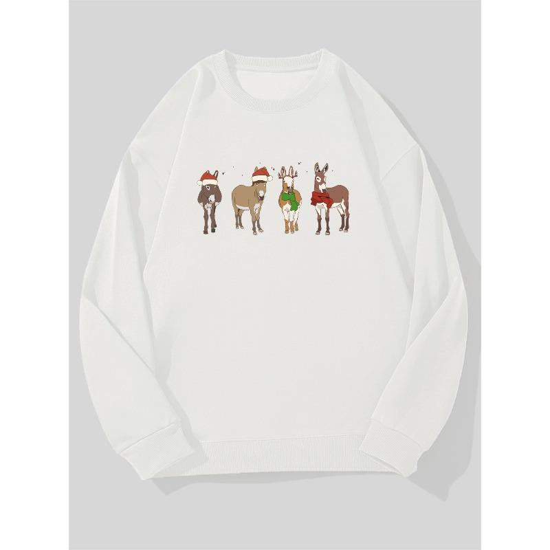 Men's Christmas Decorated Donkey Pattern Casual Round Neck Sweatshirt | Loose Fit, Slightly Stretchy Fabric, Men's Preferred