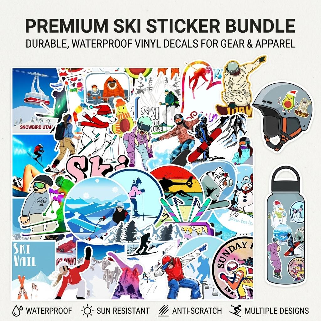50Pcs Waterproof Skiing Stickers PVC Decals for Phone Laptop Skateboard Decoration