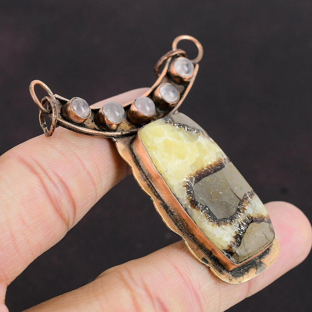 Septarian Pendant Rose Quartz Pendant Gemstone Copper Pendant Natural Septarian Jewelry Gift For Mom Handmade Copper Jewelry Amazing Pendant