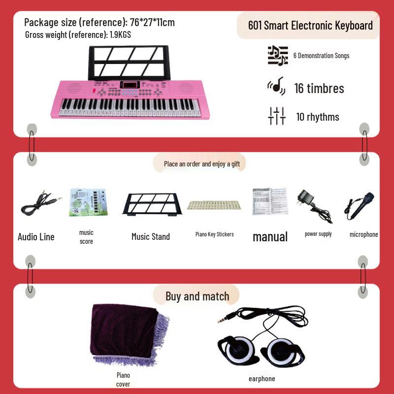 Beginner 61-Key Electronic Keyboard Piano for Home Use and Students