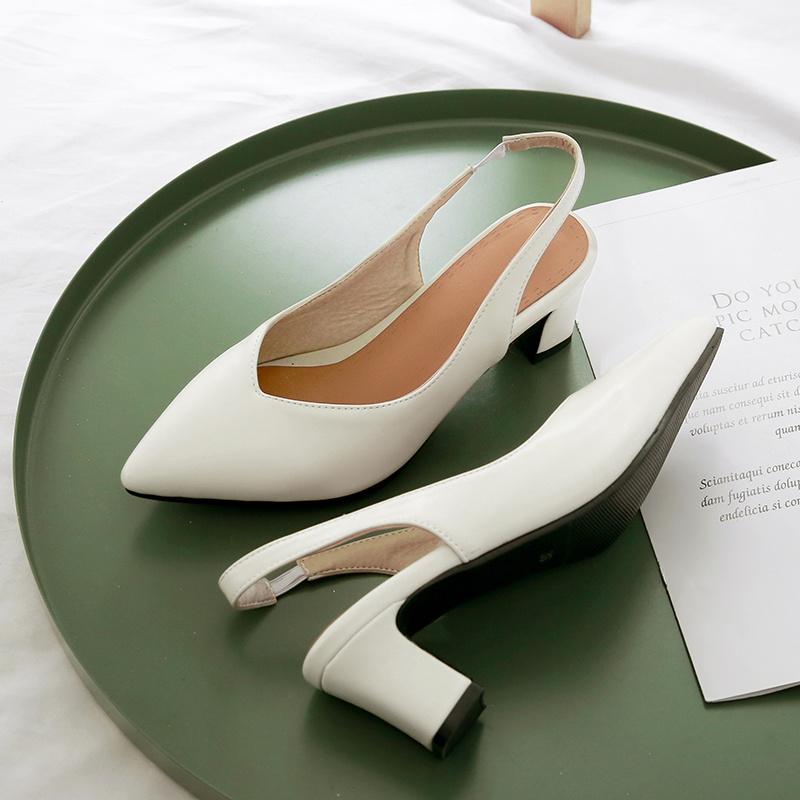 Casual Mode Högklackade Pumps Bekväma Slingback Skor Stor Storlek 44 45 Rosa Vita Damskor Klack Kontor Fest Bröllopsskor