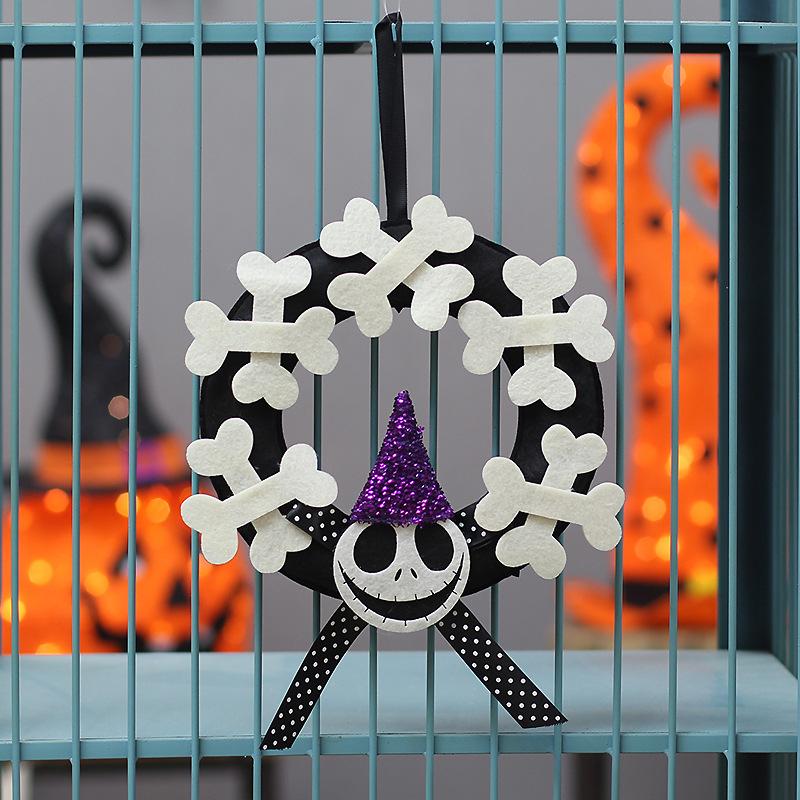 Flower Wreath Holiday Hanging Decorations for Halloween Felt Cloth Pumpkin Skull Fun Decoration for Home Party Atmosphere Props