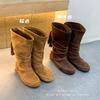 2025 New Autumn and Winter Thin and Heightened Short Boots Brown Retro Flat-bottomed Niche Western Boots Women