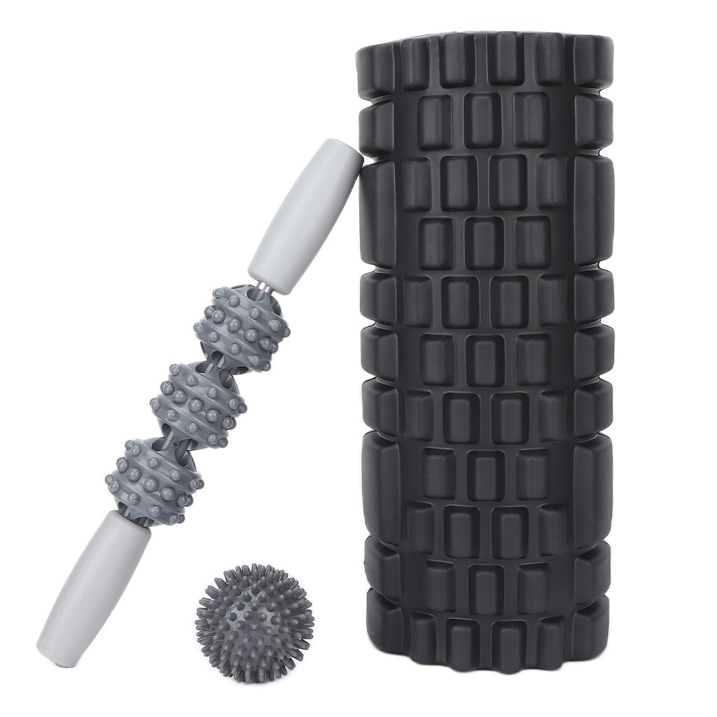 Foam Massage Roller Set Hollow Muscle Relax Portable Fitness Yoga Stick for Waist Neck BackBlack Four Piece Suit
