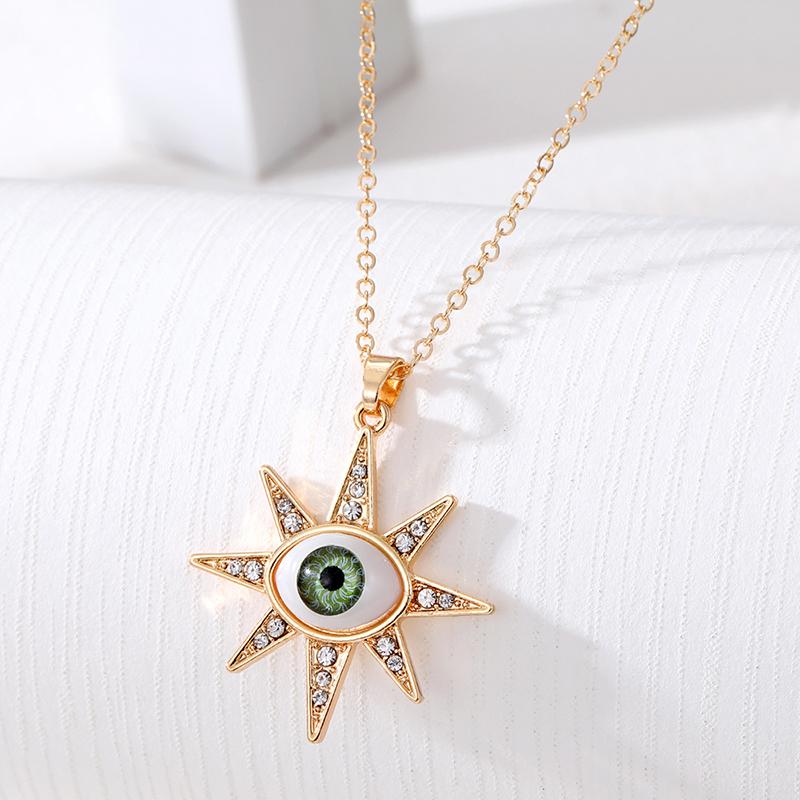 

Zircon Turkish Evil Eye Moon Star Pendant Necklace Women Men Punk Retro Flower Lucky Eye Eyeball Clavicle Chain Wedding Jewelry