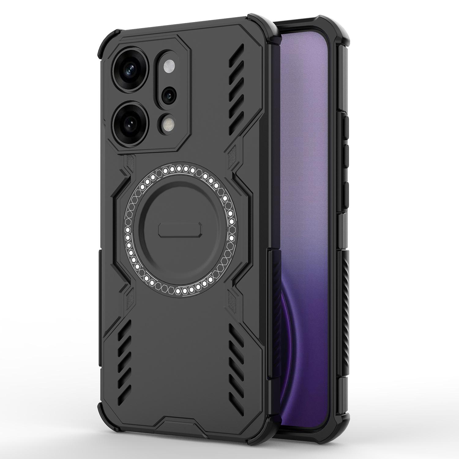 

For Oppo Reno14 Pro 5G (Global) Magnetic Case Butterfly Armor Hollow Heat Dissipation PC+TPU Phone Cover Black