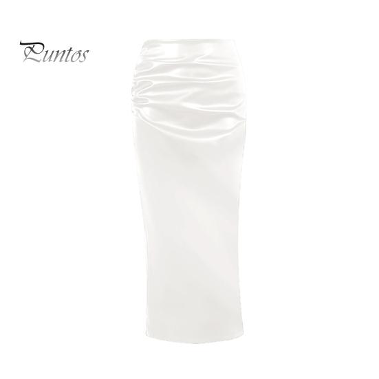 

Женская юбка-миди из искусственной кожи с высокой талией и запахом, однотонная длинная юбка, облегающая узкая юбка, уличная одежда S белый