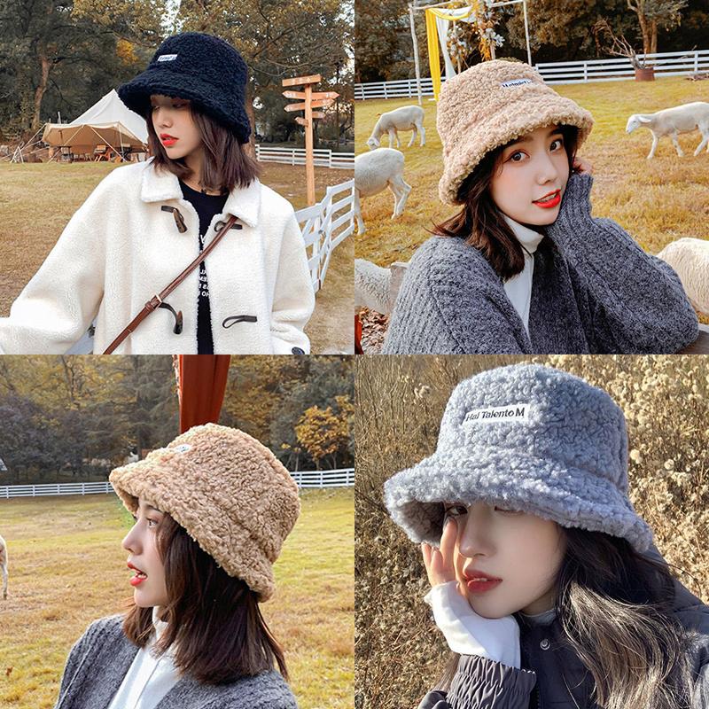 Lamb Wool Bucket Hat Winter Warm Hats For Women Lady Thicken Flat Top Cap Unisex Men Panama Outdoor Fisherman Hat Caps
