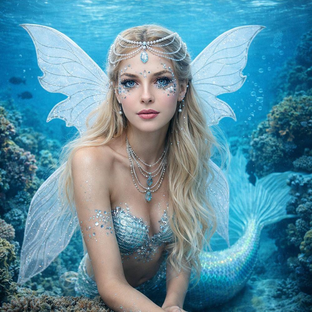 Magical Mermaid Fairy Wings Headpiece With Stickers Angel Wings Colorful Elf Cosplay Wing for Women Girls
