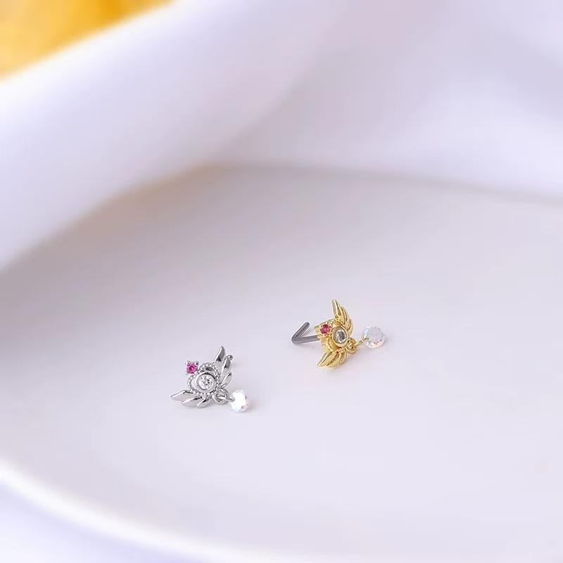 1 stk Mote L-formet hengende nesepiercing 20G rustfritt stål blomst måne dusker zirkon nesevingeskrue piercing zirkon