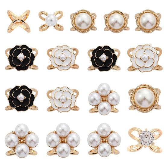 Flower Scarf Ring Faux Pearl Rose Camellia Silk Scarf Clip Elegant Floral Slide Buckle for Silk Scarves T-shirt Shawl