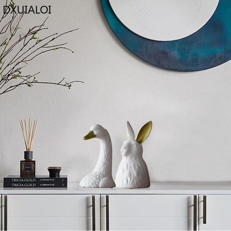 Ceramic Rabbit Head Vase White Swan Pots Porcelain Flower Figurines Hydroponic Vases for Weddings Home Decoration Ceramic Vase