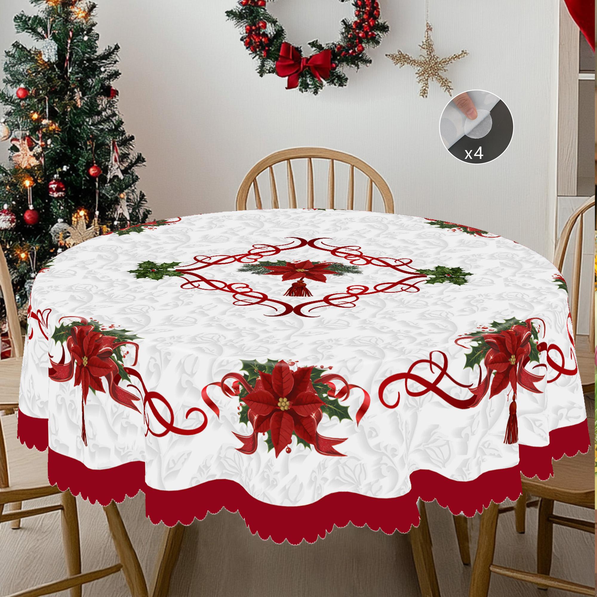 

1 шт. скатерть с рождественским принтом, в стиле фермерского дома, с дизайном в виде рождественских цветов, подходит для Рождества, новогодней вечеринки, праздничного декора Round (152)Cm