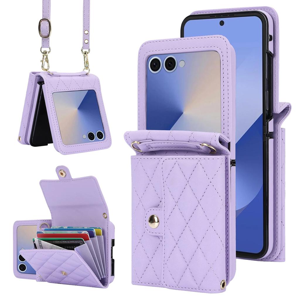 Leather Wallet Crossbody Phone Case for Samsung Galaxy Z Flip 7 fe 6 5 4 3 Flip7 RFID Blocking Card Holder Lanyard Purse Cover