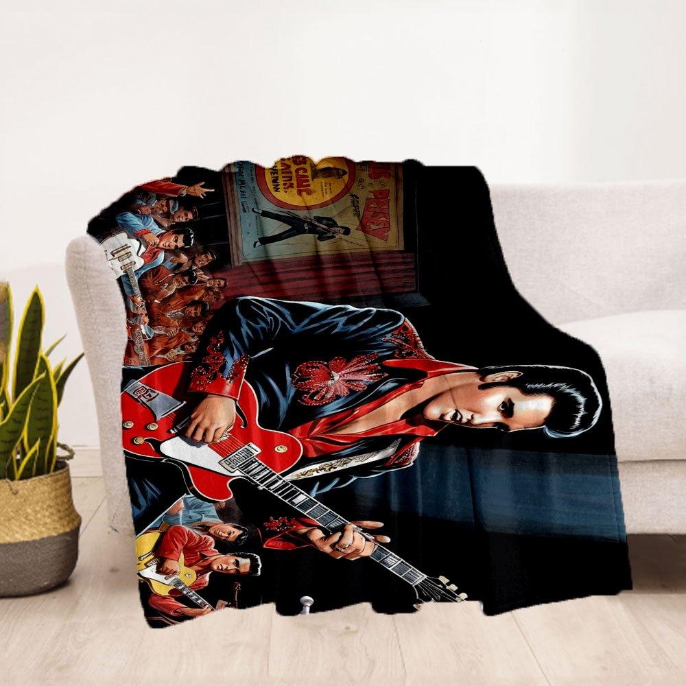 "Elvis Presley: King of Rock 'n' Roll Guitar Art Print"Blanket Flannel Throw Blanket for Sofa, Bed, Travel, Camping, Office, Couch, Chair, A