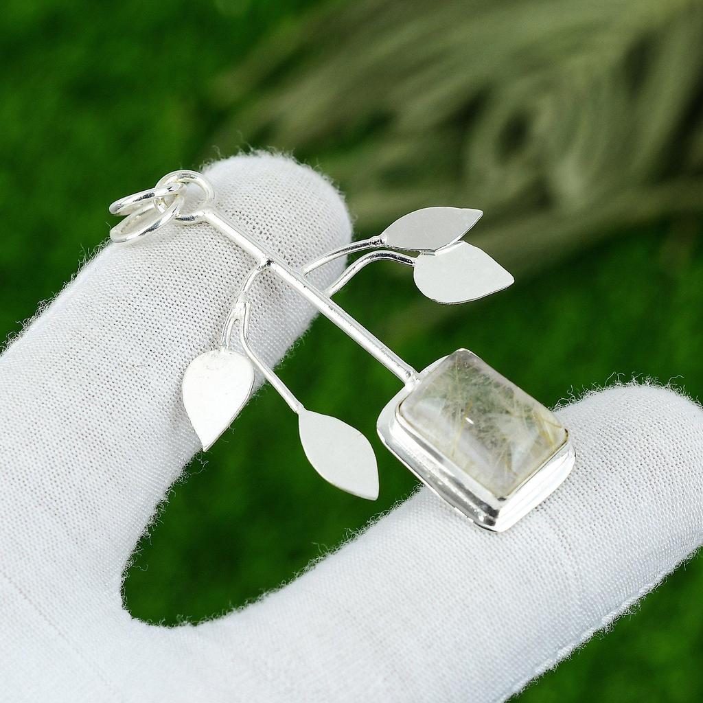 Gift For Women Pendant 925 Sterling Silver Natural Golden Rutile Gemstone