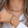 MamacitaSlay High Quality Gold Plated Cuban Chain AAA Zircon Necklaces Bracelets Stainless Steel Waterproof Jewelry for Women