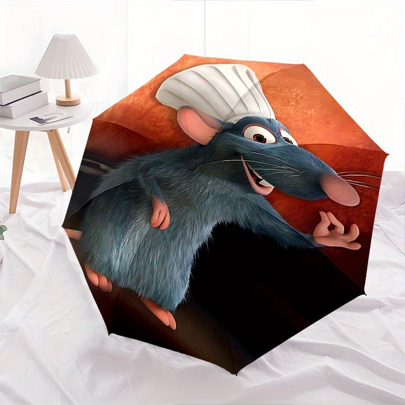 Disney Chef Remy Automatic Open/Close Umbrella - Cute Umbrella with Cute Design, Portable 3-Fold Compact Umbrella for Men & Women, Valentine