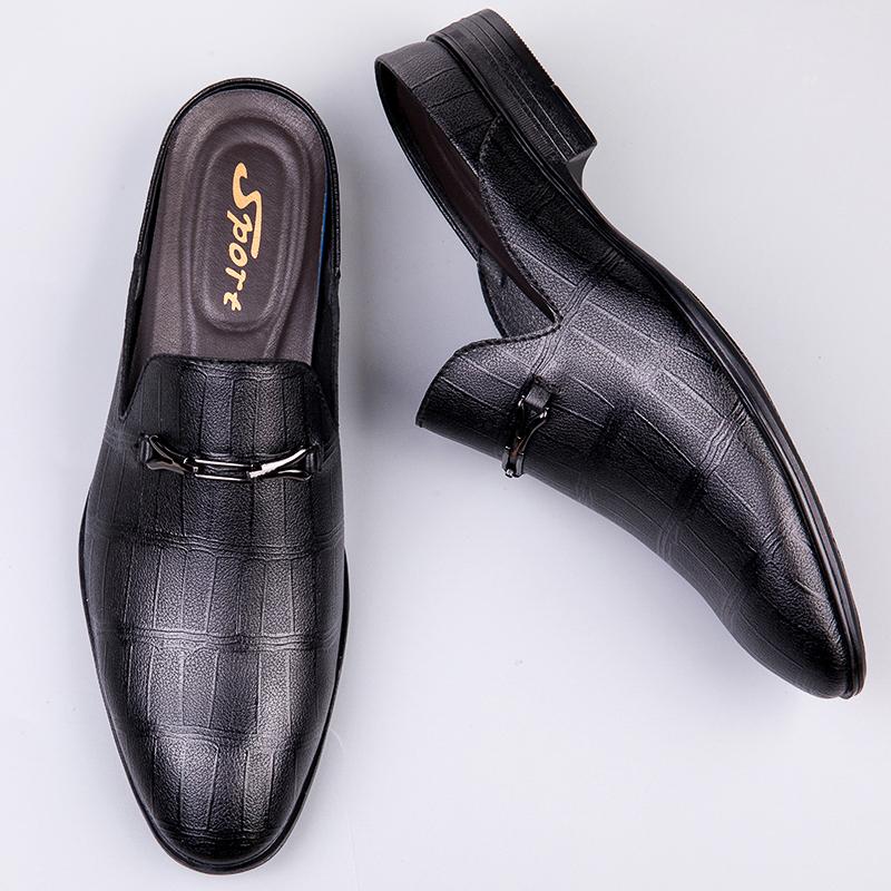 FashionHigh Quality Half Drag Casual Sandals Shoes Men Slippers Genuine Leather Mens Shoes Lazy Penny Shoes Comfortable Slip on Loafers