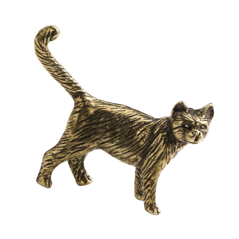 62KD Antiqued Brass Cats Miniature Figurine Home Office Desk Accessories Art Piece